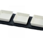 SET 1 VASSOIO RETT.ARDESIA+3 VASCH.CERAMICA NERO/BIANCO