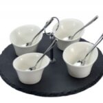 SET 1 VASSOIO ROT.ARDESIA+4 VASCH.CERAMICA+4 CUCC.NERO/BIAN