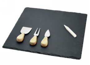 WEB_057401807.jpg SET 1 VASSOIO QUADR.ARDESIA+3 POS.FORMAGGIO+1 GESS.NERO/BIAN - immagine 1