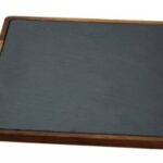VASSOIO RETT.ARDESIA C/SUPPORTO LEGNO NERO/MARRONE 25X25 CM