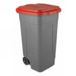 CONTENITORE RIFIUTI GRIGIO C/COPERCHIO ROSSO LT. 80