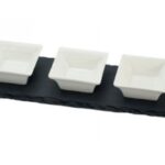 SET 1 VASSOIO RETT.ARDESIA+3 VASCH.CERAMICA NERO/BIANCO